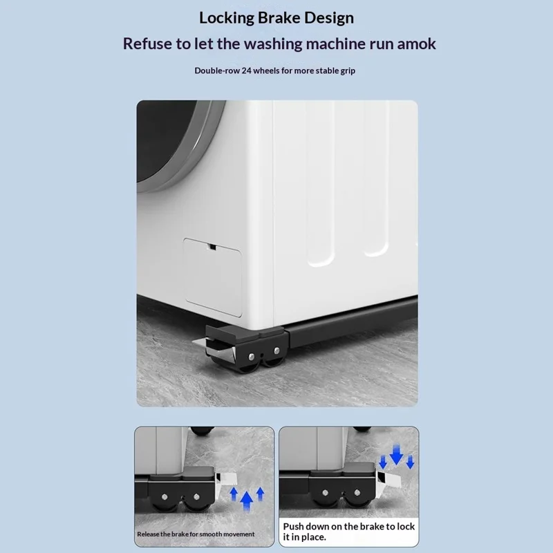 2 Unidades de Base Ajustable para Refrigerador y Lavadora con 24 Ruedas, Soporte Móvil con Freno, Rodillo Extensible, Gris / Plata
