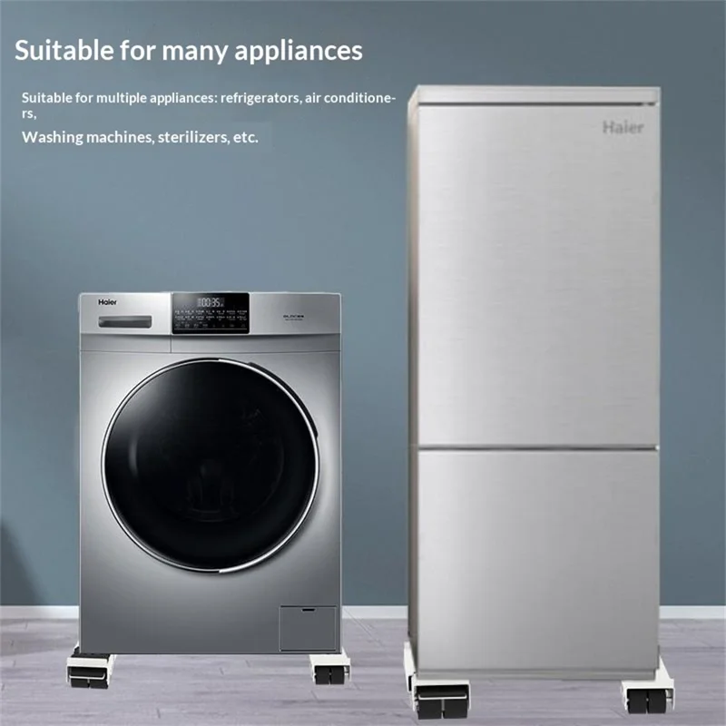 2 Unidades de Base Ajustable para Refrigerador y Lavadora con 24 Ruedas, Soporte Móvil con Freno, Rodillo Extensible, Gris / Plata