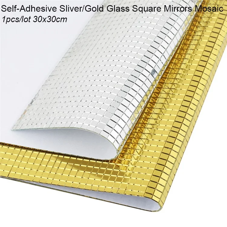 H01200 4x30cm Mirror Mosaic Glass Mini Square Tiles Self-Adhesive Wall Sticker DIY Crafts (Each Square: 5mm) - Silver