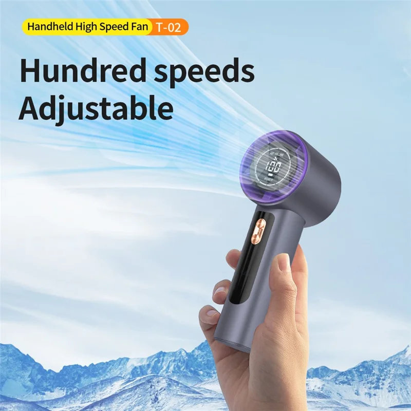 LED Display Handheld Fan 3000mAh Type-C Charging 100 Speed Levels High Speed Portable Mini Fan for Summer Cooling - Grey