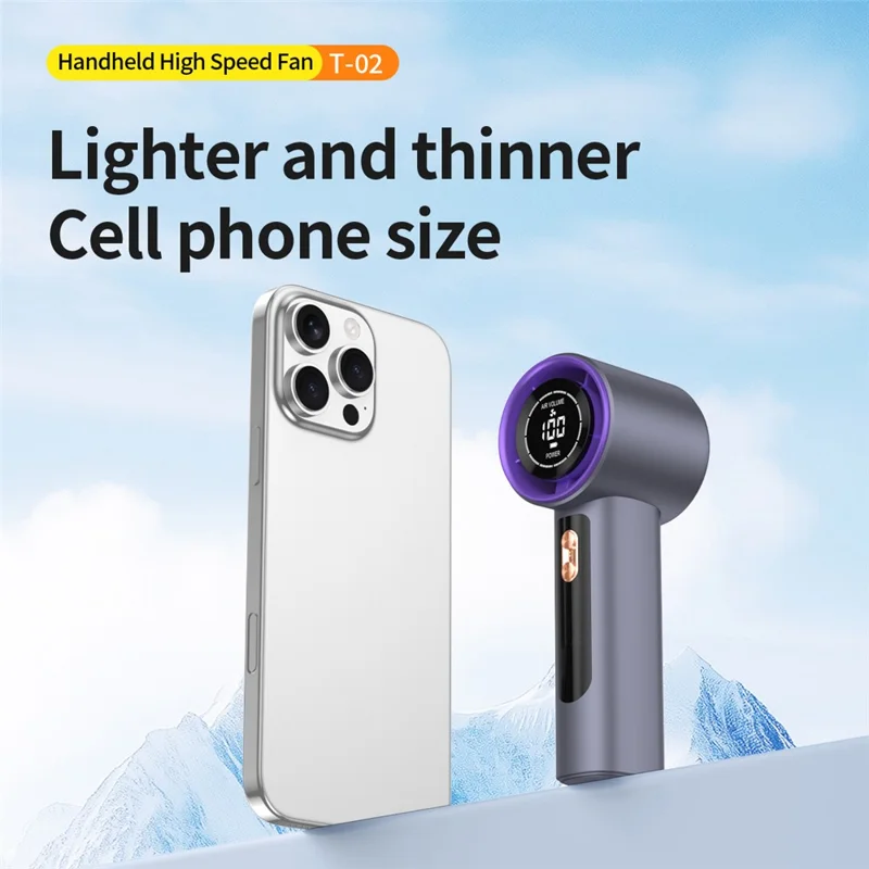 LED Display Handheld Fan 3000mAh Type-C Charging 100 Speed Levels High Speed Portable Mini Fan for Summer Cooling - Grey