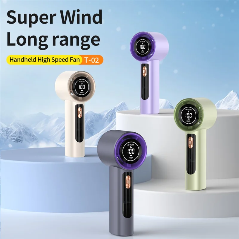 LED Display Handheld Fan 3000mAh Type-C Charging 100 Speed Levels High Speed Portable Mini Fan for Summer Cooling - Grey