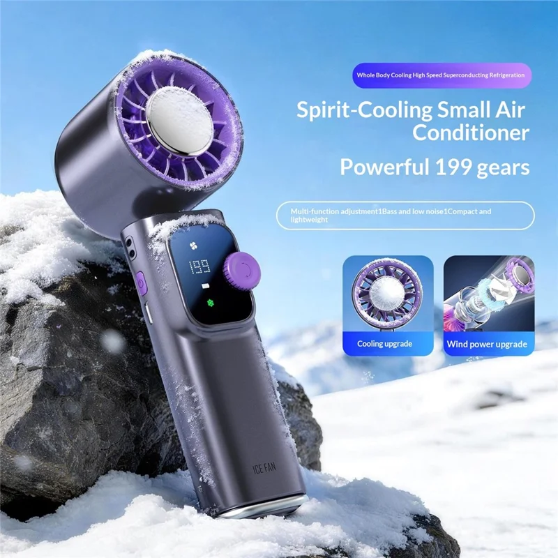 JF166 199-Speed Folding Handheld Neck Fan 4000mAh Semiconductor TEC Cooling Foldable Fan for Outdoor Travel - Grey