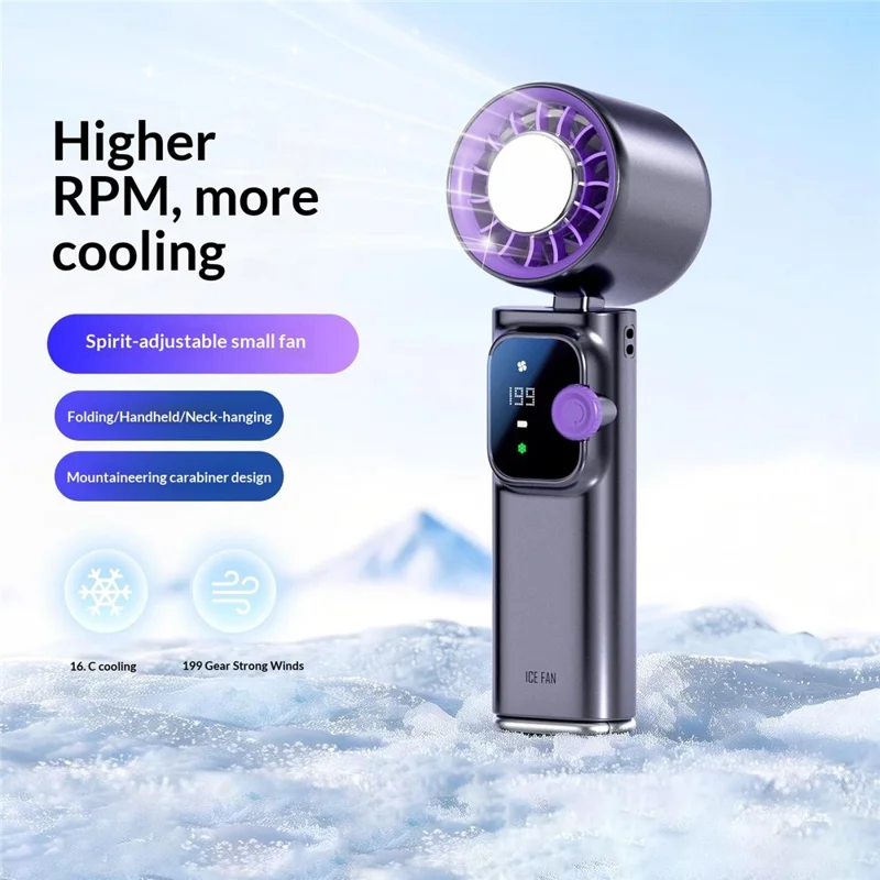 JF166 199-Speed Folding Handheld Neck Fan 4000mAh Semiconductor TEC Cooling Foldable Fan for Outdoor Travel - Grey