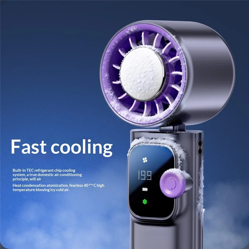JF166 199-Speed Folding Handheld Neck Fan 4000mAh Semiconductor TEC Cooling Foldable Fan for Outdoor Travel - Grey