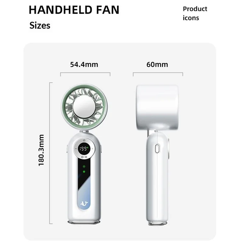 Ventaglio portatile JF163 con 199 velocità, 4000mAh, raffreddamento a semiconduttore, luce LED, ventaglio pieghevole per uso all'aperto e da tavolo - Bianco
