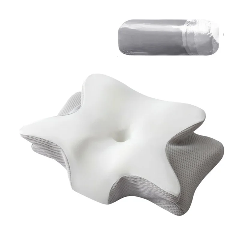 Duża poduszka w kształcie motyla 65x45x15 cm z pamięciowym pianką, z wymiennym pokrowcem, ergonomiczna poduszka pod szyję - Biały