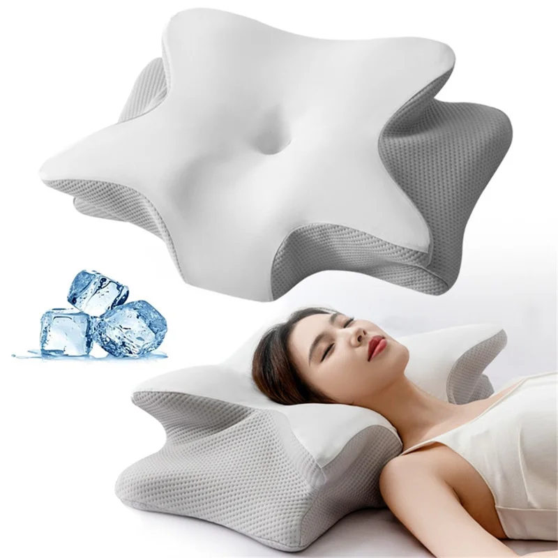 Duża poduszka w kształcie motyla 65x45x15 cm z pamięciowym pianką, z wymiennym pokrowcem, ergonomiczna poduszka pod szyję - Biały