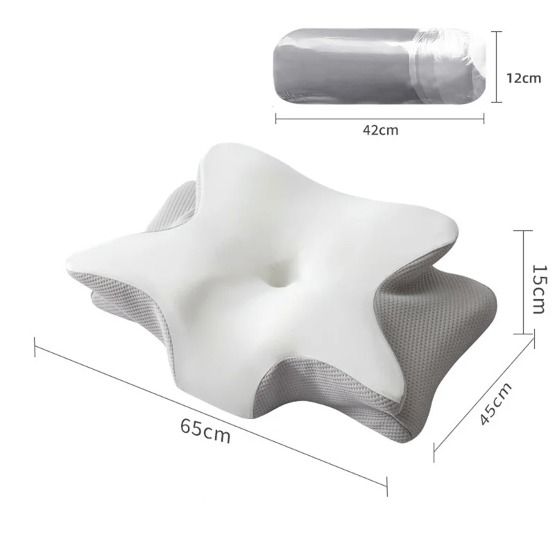 Duża poduszka w kształcie motyla 65x45x15 cm z pamięciowym pianką, z wymiennym pokrowcem, ergonomiczna poduszka pod szyję - Biały
