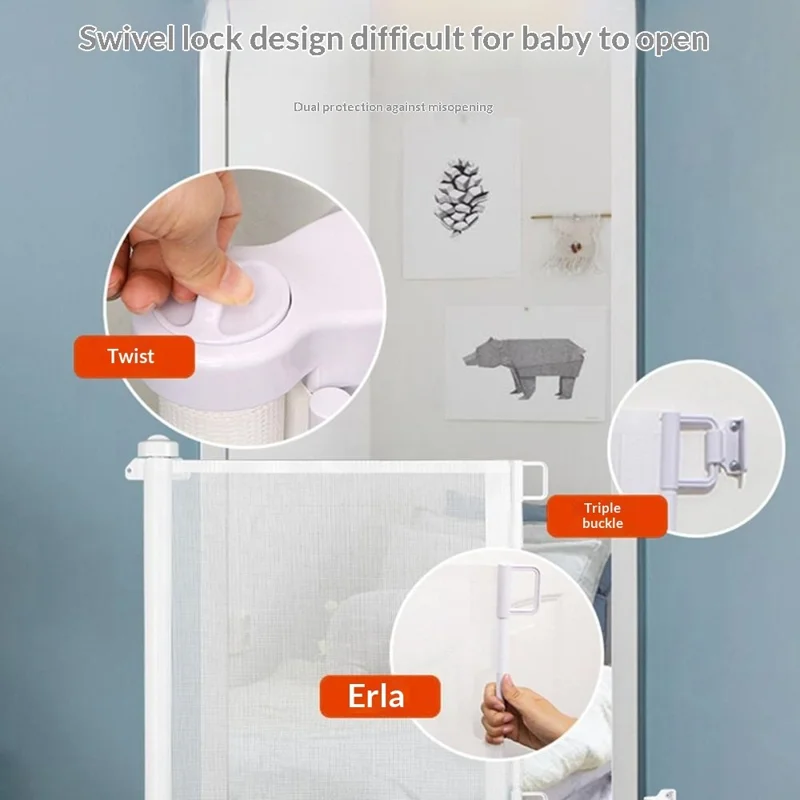 1.8m Retractable Baby Safety Gate Pet Barrier Gate Stretchable Door Guard Stair Protection - Black