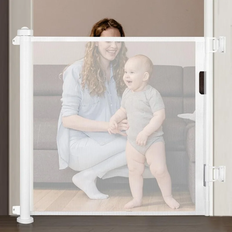 1.8m Retractable Baby Safety Gate Pet Barrier Gate Stretchable Door Guard Stair Protection - Black