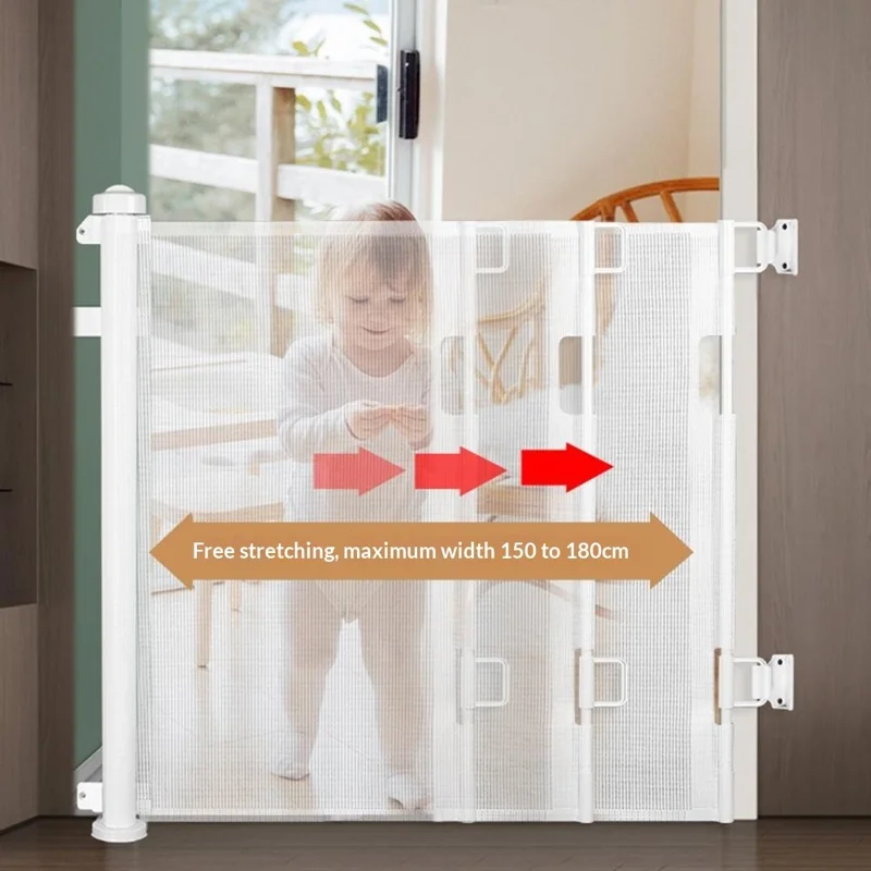 1.8m Retractable Baby Safety Gate Pet Barrier Gate Stretchable Door Guard Stair Protection - Black