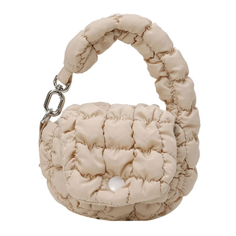 Mini Cloud Bag Quilted Puffer Handbag Coin Cards Practical Small Pouch - Khaki