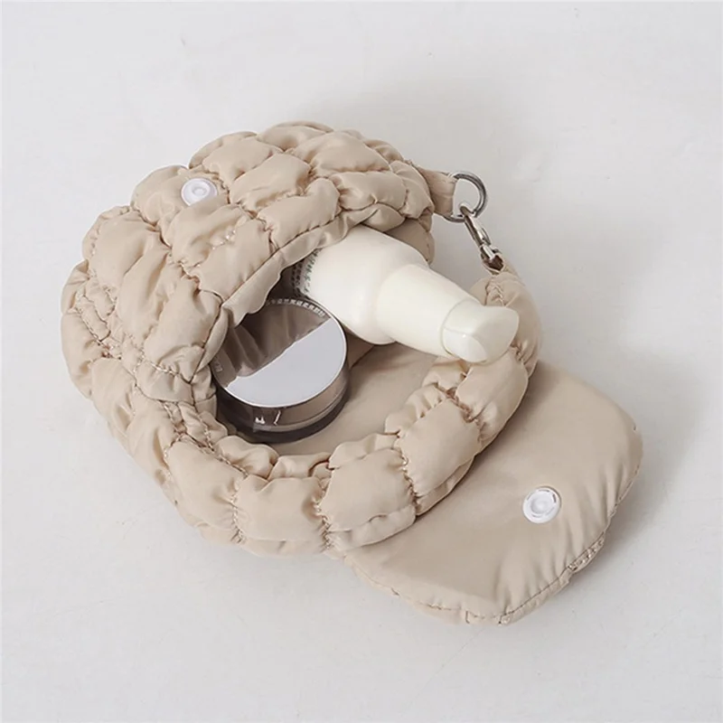 Mini Cloud Bag Quilted Puffer Handbag Coin Cards Practical Small Pouch - Khaki