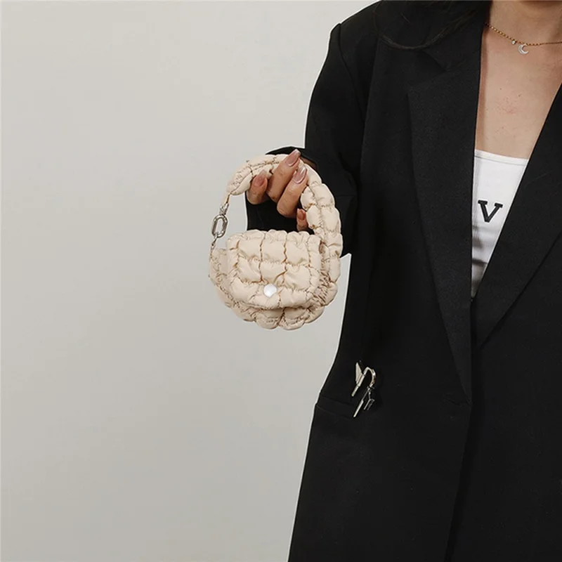 Mini Cloud Bag Quilted Puffer Handbag Coin Cards Practical Small Pouch - Khaki