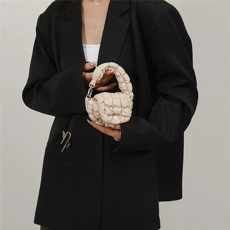 Mini Cloud Bag Quilted Puffer Handbag Coin Cards Practical Small Pouch - Khaki