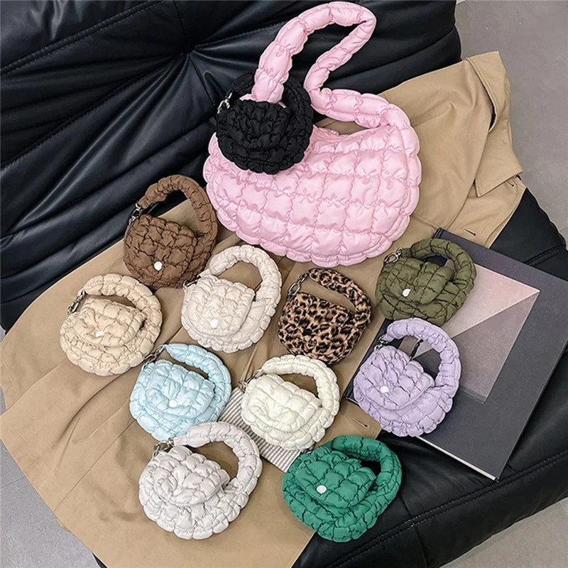 Mini Cloud Bag Quilted Puffer Handbag Coin Cards Practical Small Pouch - Khaki
