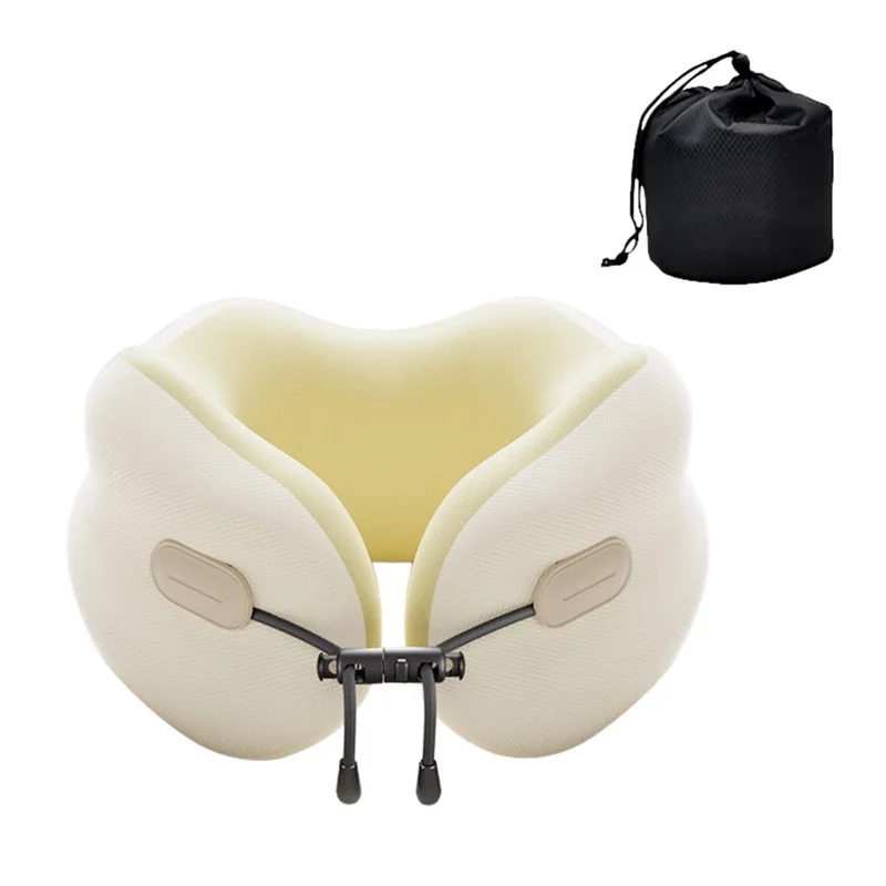 Almohada de Espuma Viscoelástica de 20x20x13 cm Tamaño Estándar en Forma de U, Almohada de Soporte Cervical Portátil con Bolsa de Almacenamiento para Avión y Oficina - Blanco