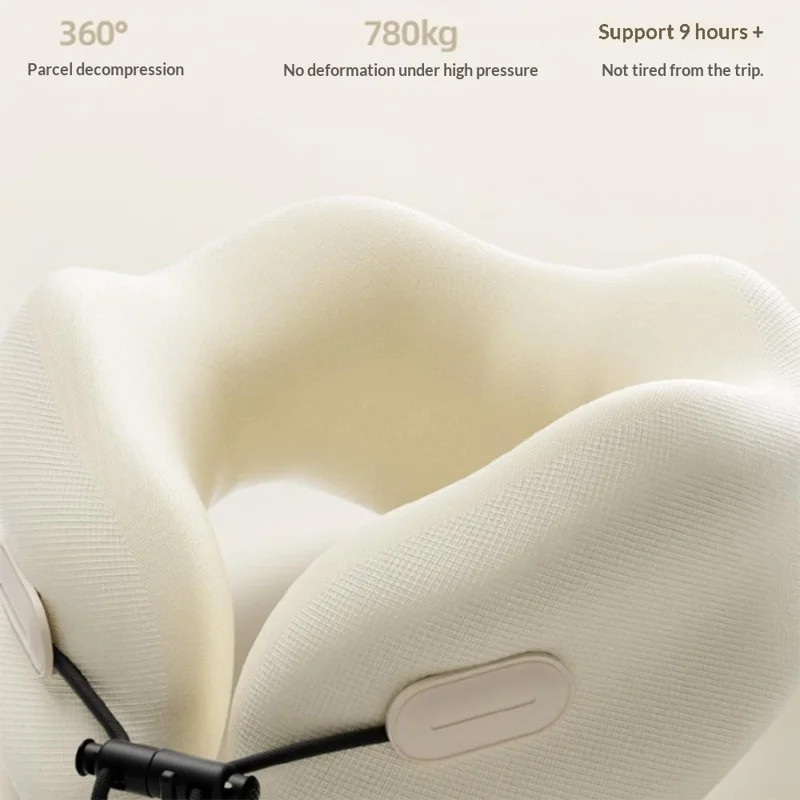 Almohada de Espuma Viscoelástica de 20x20x13 cm Tamaño Estándar en Forma de U, Almohada de Soporte Cervical Portátil con Bolsa de Almacenamiento para Avión y Oficina - Blanco
