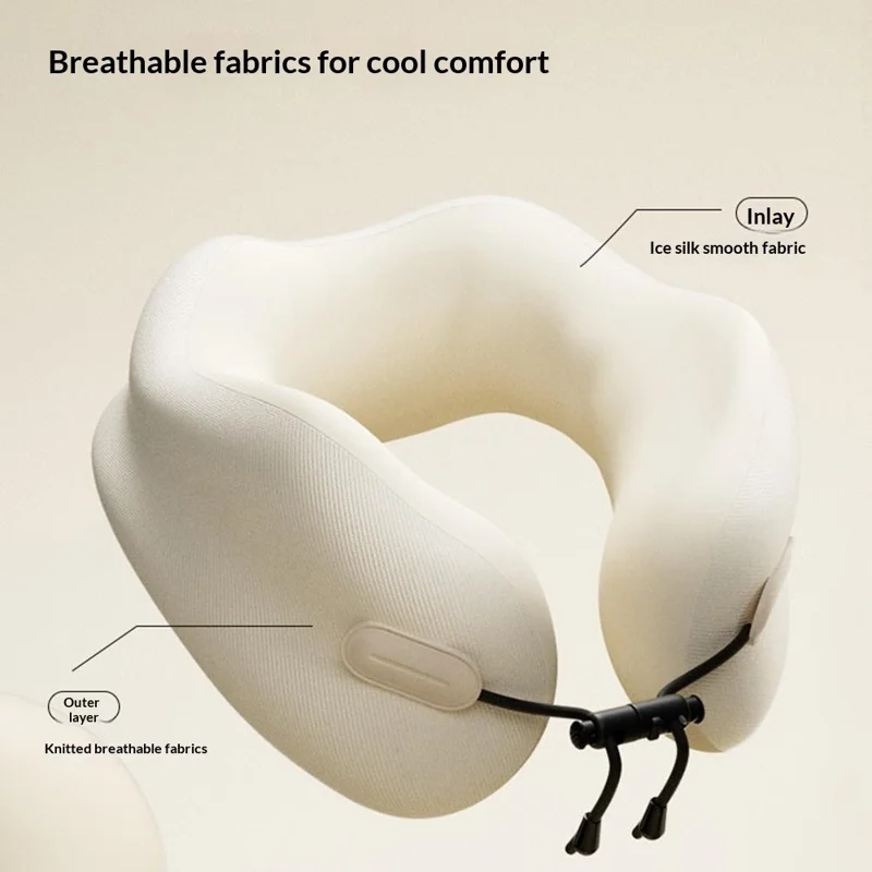 27x25x14cm Plus Size Memory Foam U-Shaped Travel Pillow Portable Neck Support Pillow with Storage Bag for Airplane Office - White