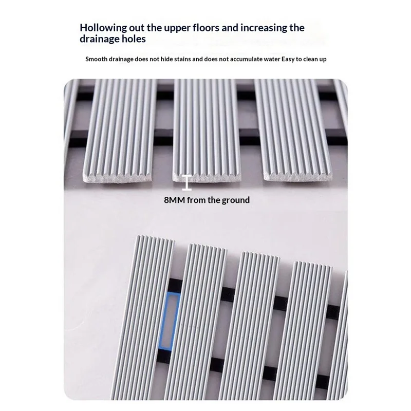 61x43cm Bathroom Shower Mat TPE Waterproof Anti-Slip Drain Floor Mat for Shower Room - White
