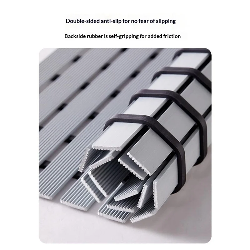 61x43cm Bathroom Shower Mat TPE Waterproof Anti-Slip Drain Floor Mat for Shower Room - White