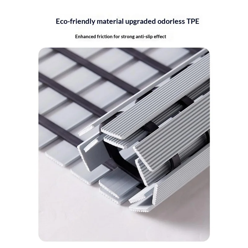 61x43cm Bathroom Shower Mat TPE Waterproof Anti-Slip Drain Floor Mat for Shower Room - White