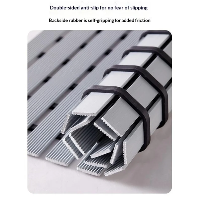 61x90cm Bathroom Shower Mat TPE Waterproof Anti-Slip Drain Floor Mat for Shower Room - Grey