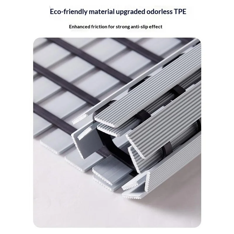61x90cm Bathroom Shower Mat TPE Waterproof Anti-Slip Drain Floor Mat for Shower Room - Grey