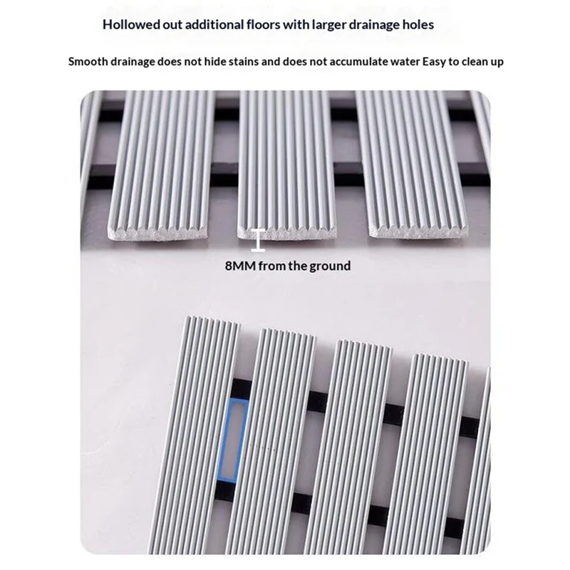 61x90cm Bathroom Shower Mat TPE Waterproof Anti-Slip Drain Floor Mat for Shower Room - Grey