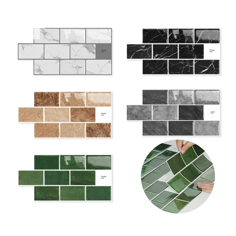 24Pcs 15.25x30.5x0.12cm 3D Peel and Stick Wall Tiles Marble Pattern Self-Adhesive Waterproof Wall Decals Stickers for Kitchen Bathroom - D-001