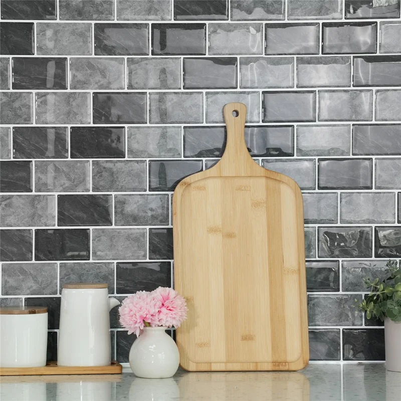 24Pcs 15.25x30.5x0.12cm 3D Peel and Stick Wall Tiles Marble Pattern Self-Adhesive Waterproof Wall Decals Stickers for Kitchen Bathroom - D-001
