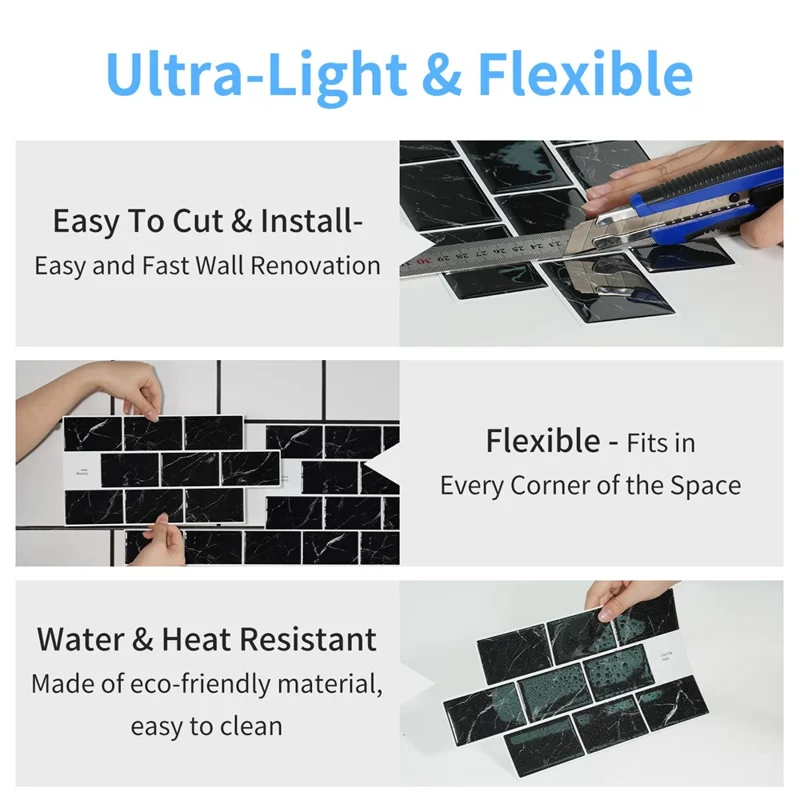 24Pcs 15.25x30.5x0.12cm 3D Peel and Stick Wall Tiles Marble Pattern Self-Adhesive Waterproof Wall Decals Stickers for Kitchen Bathroom - D-001