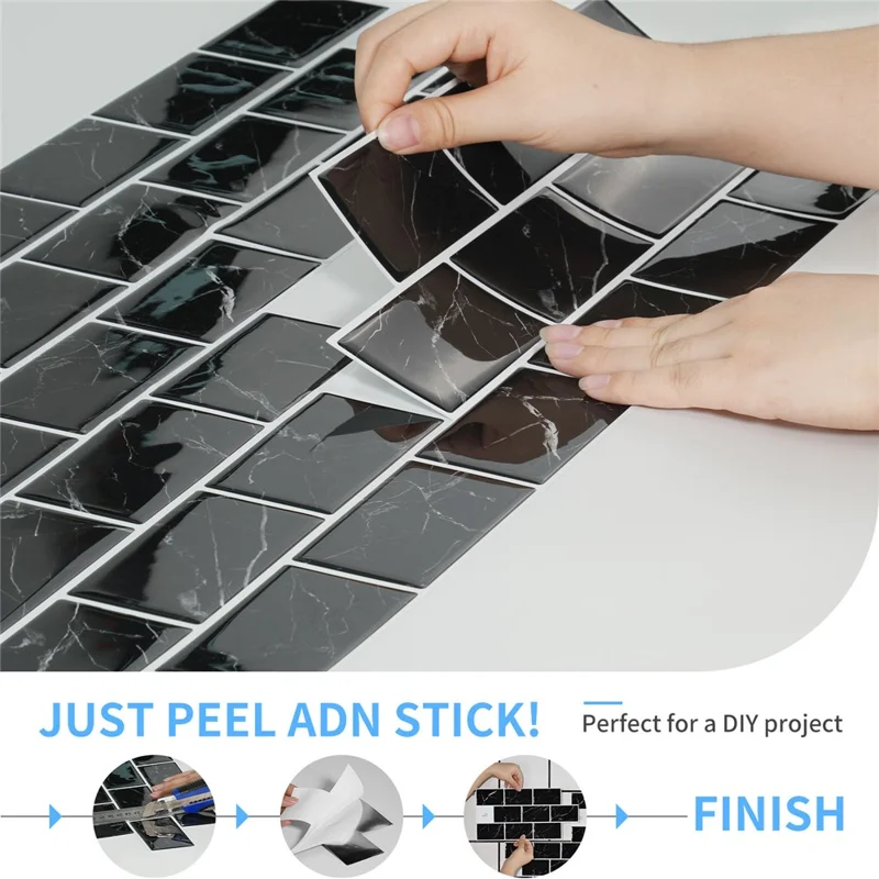 24Pcs 15.25x30.5x0.12cm 3D Peel and Stick Wall Tiles Marble Pattern Self-Adhesive Waterproof Wall Decals Stickers for Kitchen Bathroom - D-001