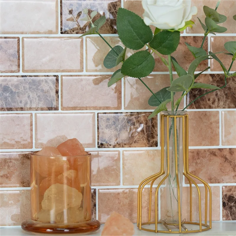 24Pcs 15.25x30.5x0.12cm 3D Peel and Stick Wall Tiles Marble Pattern Self-Adhesive Waterproof Wall Decals Stickers for Kitchen Bathroom - D-001