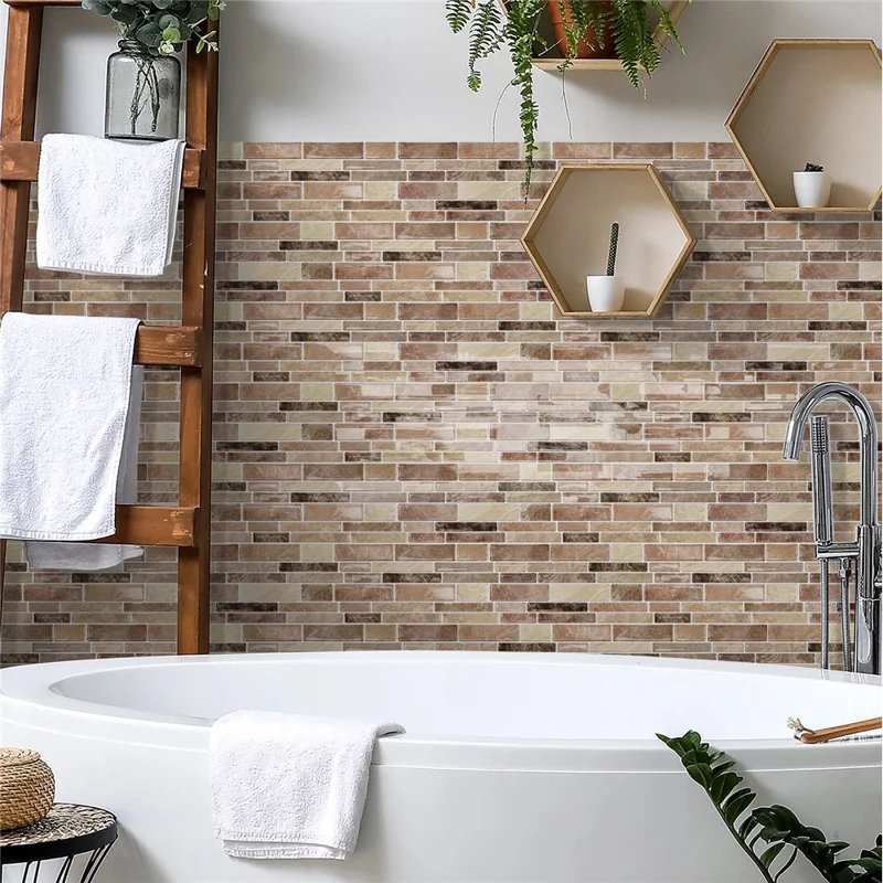 24Pcs 24.6x12x0.12cm 3D Peel and Stick Wall Tiles Self-Adhesive Waterproof Wall Decals Stickers for Kitchen Bathroom - D-HTP02