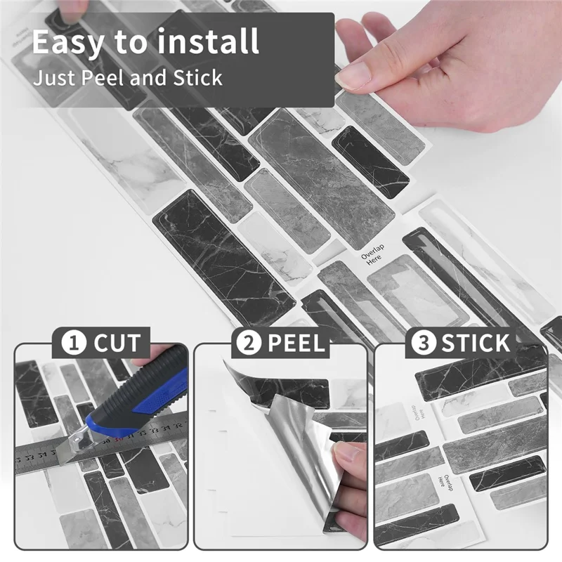 24Pcs 24.6x12x0.12cm 3D Peel and Stick Wall Tiles Self-Adhesive Waterproof Wall Decals Stickers for Kitchen Bathroom - D-HTP02