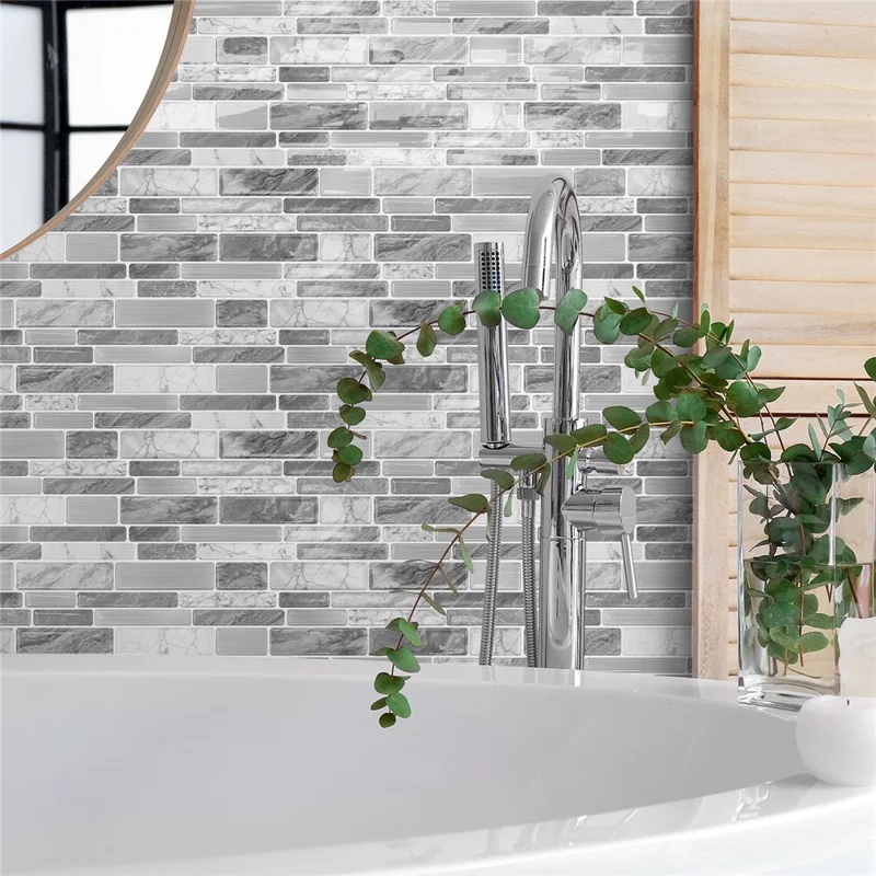 24Pcs 24.6x12x0.12cm 3D Peel and Stick Wall Tiles Self-Adhesive Waterproof Wall Decals Stickers for Kitchen Bathroom - D-HTP02