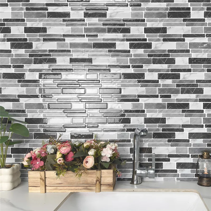 24Pcs 24.6x12x0.12cm 3D Peel and Stick Wall Tiles Self-Adhesive Waterproof Wall Decals Stickers for Kitchen Bathroom - D-HTP02