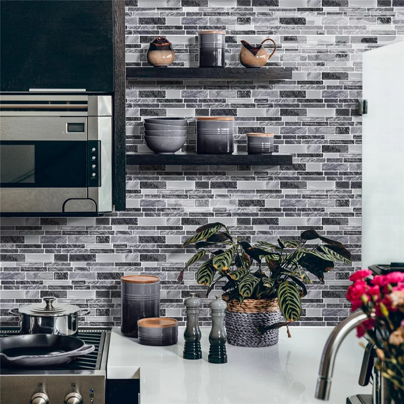 24Pcs 24.6x12x0.12cm 3D Peel and Stick Wall Tiles Self-Adhesive Waterproof Wall Decals Stickers for Kitchen Bathroom - D-HTP02