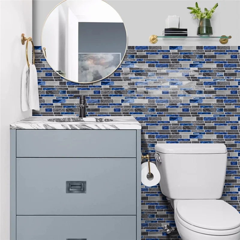 24Pcs 24.6x12x0.12cm 3D Peel and Stick Wall Tiles Self-Adhesive Waterproof Wall Decals Stickers for Kitchen Bathroom - D-HTP02