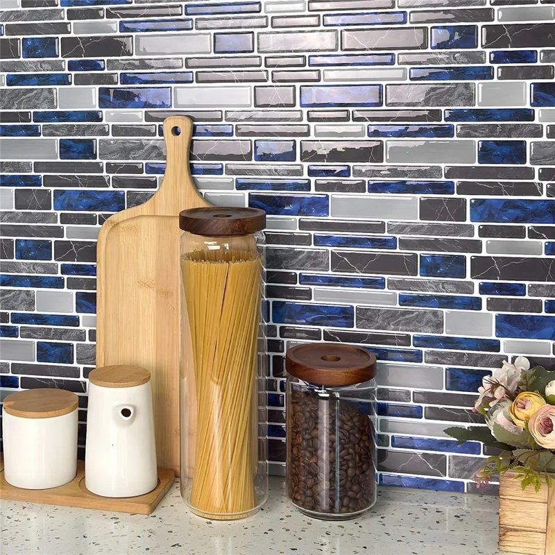 24Pcs 24.6x12x0.12cm 3D Peel and Stick Wall Tiles Self-Adhesive Waterproof Wall Decals Stickers for Kitchen Bathroom - D-HTP02