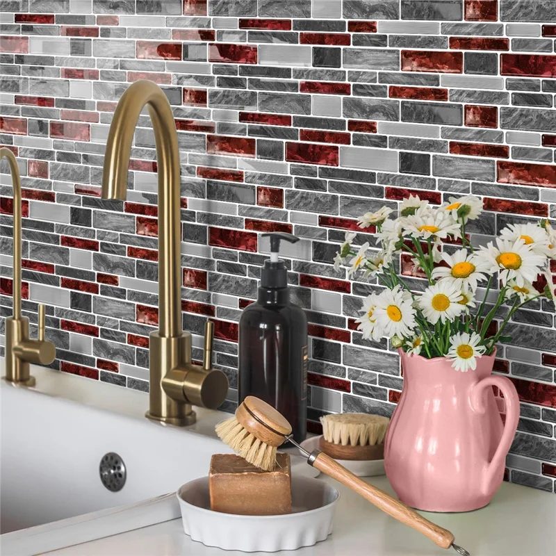 24Pcs 24.6x12x0.12cm 3D Peel and Stick Wall Tiles Self-Adhesive Waterproof Wall Decals Stickers for Kitchen Bathroom - D-HTP02