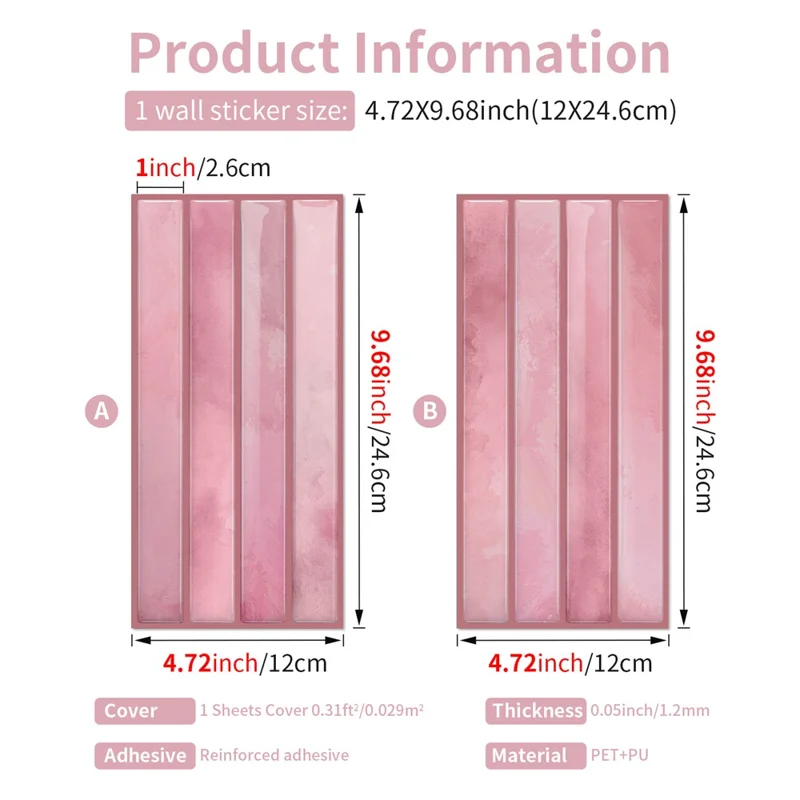 24Pcs 24.6x12x0.12cm 3D Wall Tiles Stickers Waterproof Oil-Proof Self-Adhesive Wall Decals Backsplash for Kitchen Bathroom - ETP05