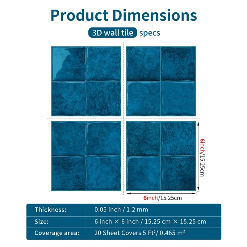 24 Stück 15,25x15,25x0,12 cm 3D Wandfliesen Aufkleber selbstklebend wasserdicht Küche Bad Deko Wandtattoos - D-PBS02