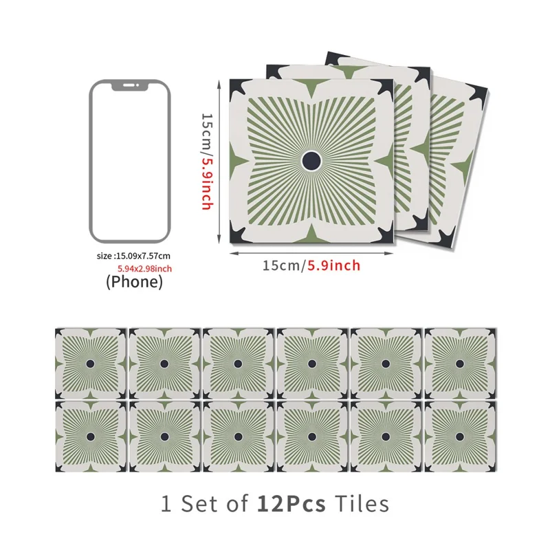 12 Unidades 15x15x0,175 cm 2D Planas Adhesivas Autoadhesivas Impermeables para Paredes de Cocina y Baño - ART226