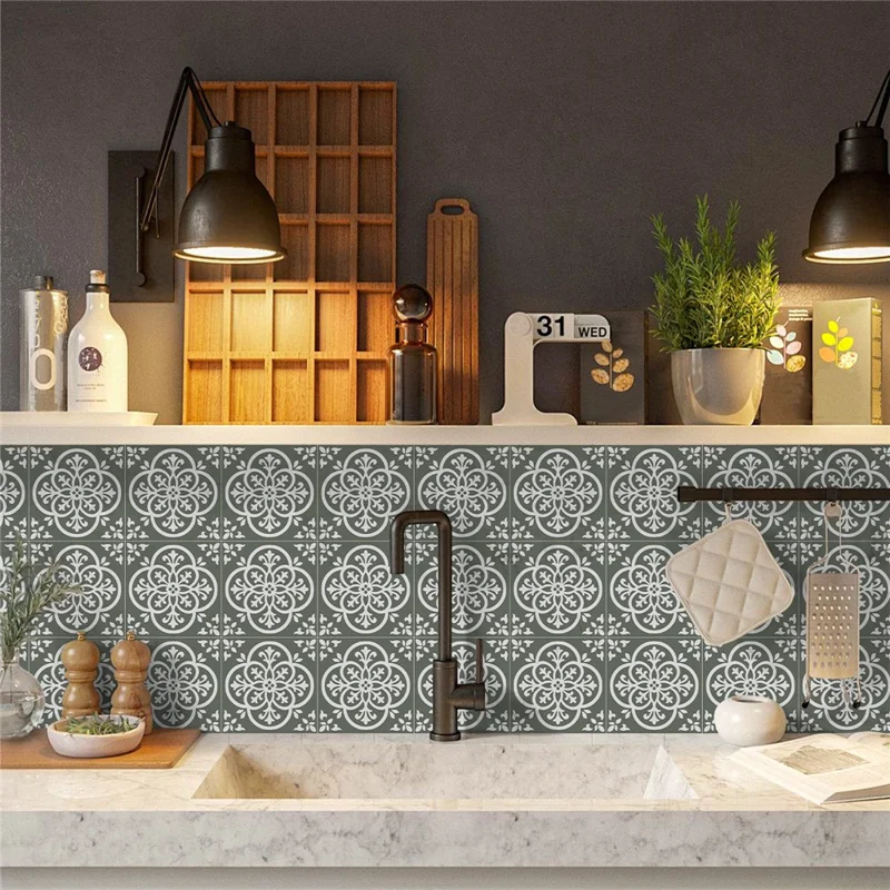 12 Unidades 15x15x0,175 cm 2D Planas Adhesivas Autoadhesivas Impermeables para Paredes de Cocina y Baño - ART226