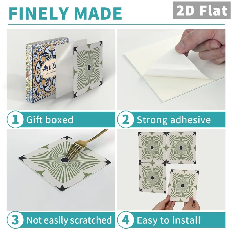 12 Unidades 15x15x0,175 cm 2D Planas Adhesivas Autoadhesivas Impermeables para Paredes de Cocina y Baño - ART226
