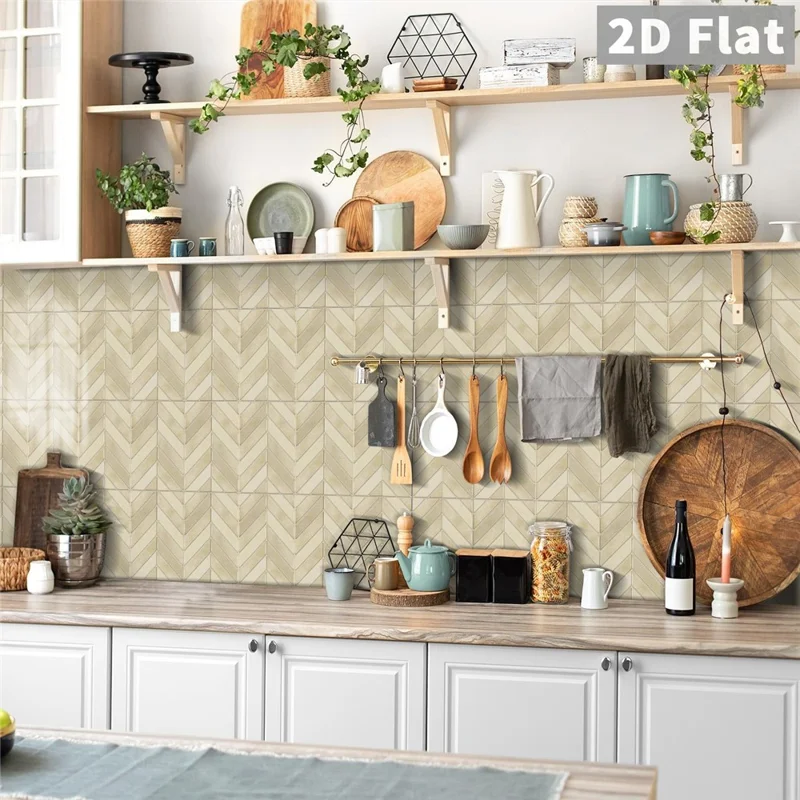 14Pcs 17x23x0.18cm Self-Adhesive Wall Tiles Stickers Chevron Pattern Peel and Stick Wall Backsplash for Kitchen Bathroom - GST72