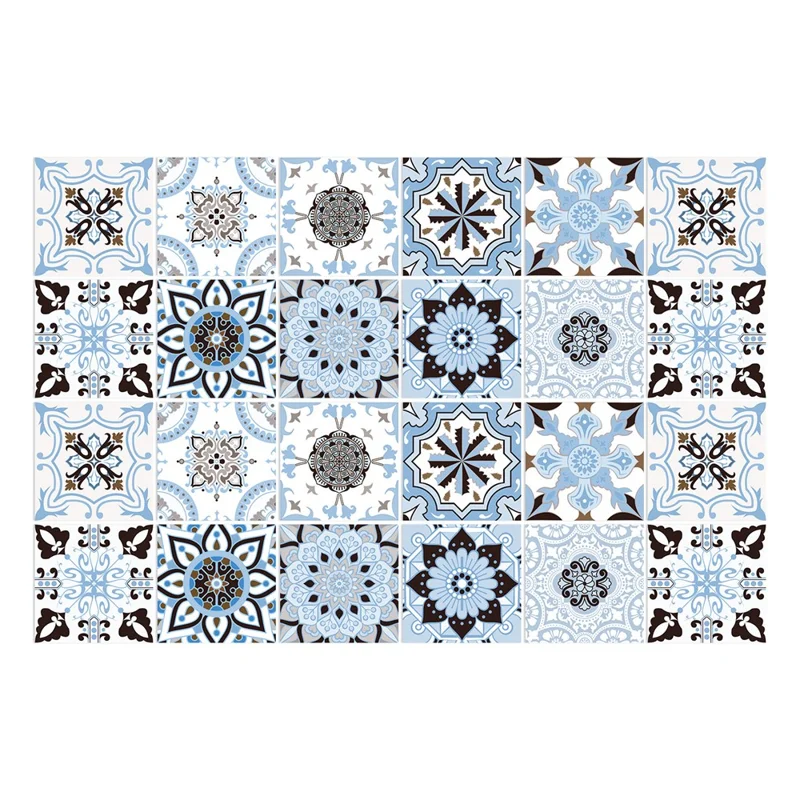 24Pcs 20x20cm Self-Adhesive PVC Waterproof Wall Tiles Moroccan Style Decorative Wall Stickers for Kitchen Bathroom - HZ029